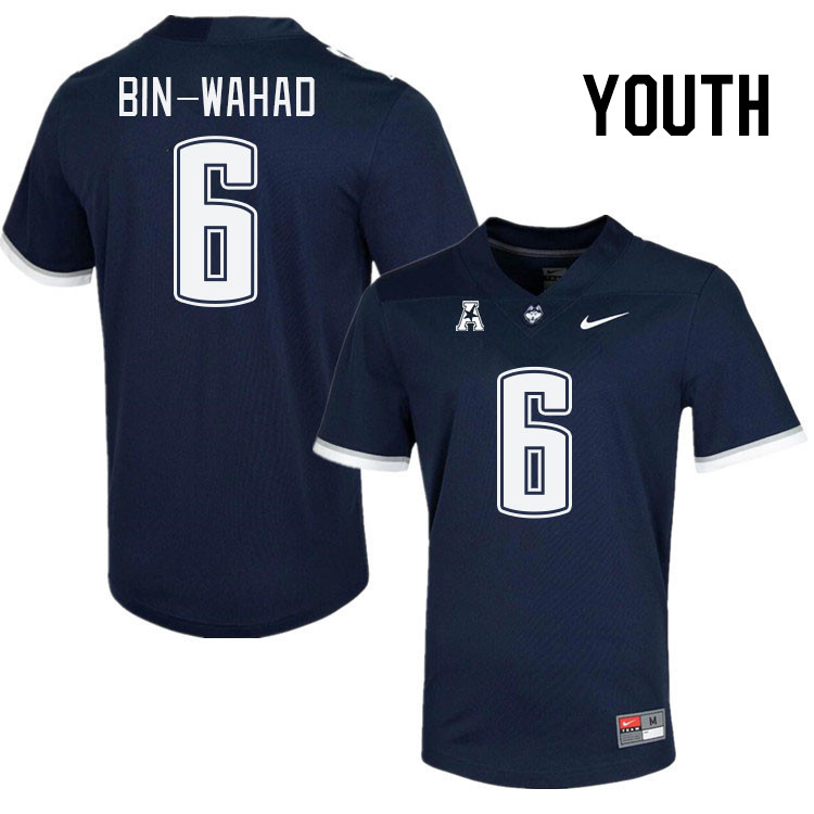 Youth #6 Mumu Bin-Wahad Connecticut Huskies College Football Jerseys Stitched Sale-Navy